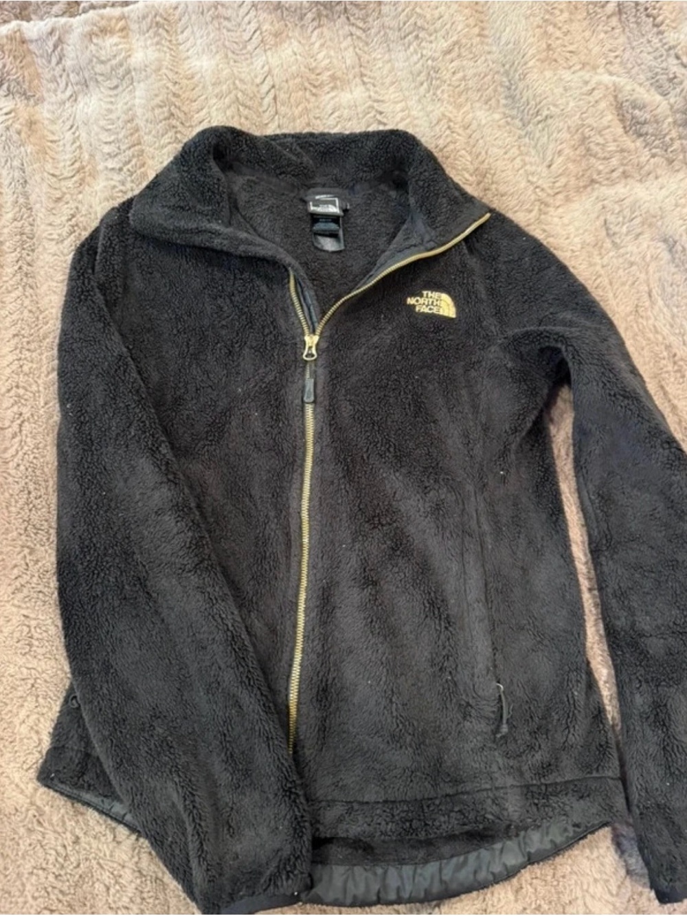 The North Face Black Teddy Fleece Jacket with Gold Trim